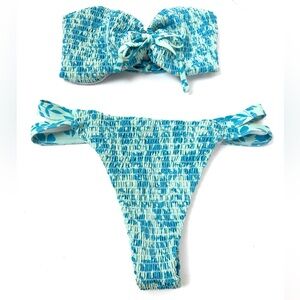 Strapless Stretchy Bikini Set Floral Bandeau Swimsuit L
